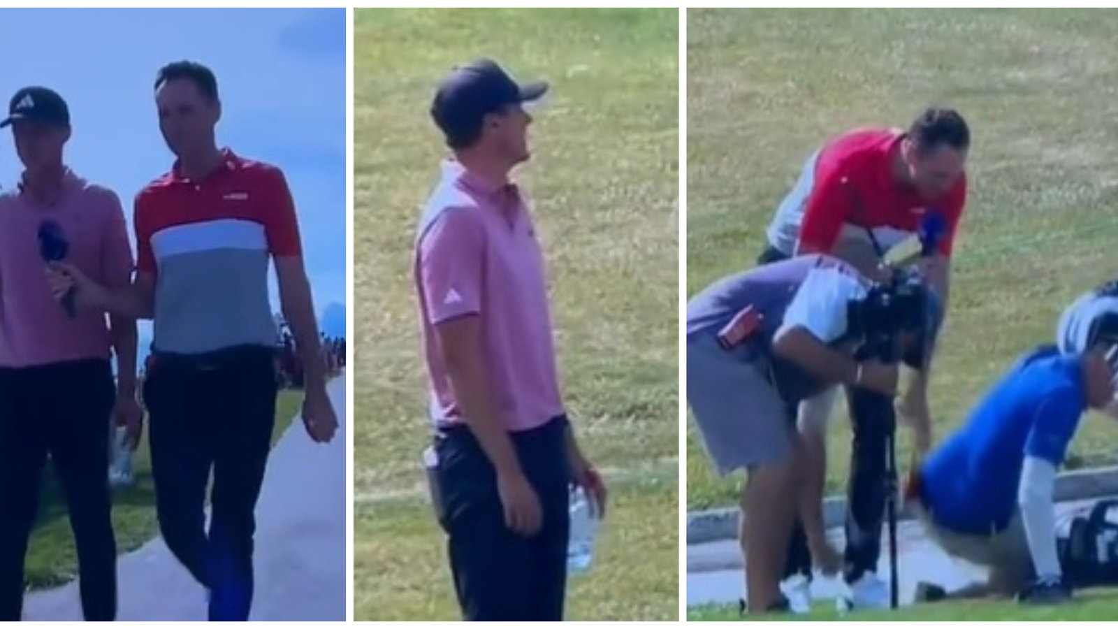 WATCH: DP World Tour cameraman takes TUMBLE during Ludvig Aberg interview!